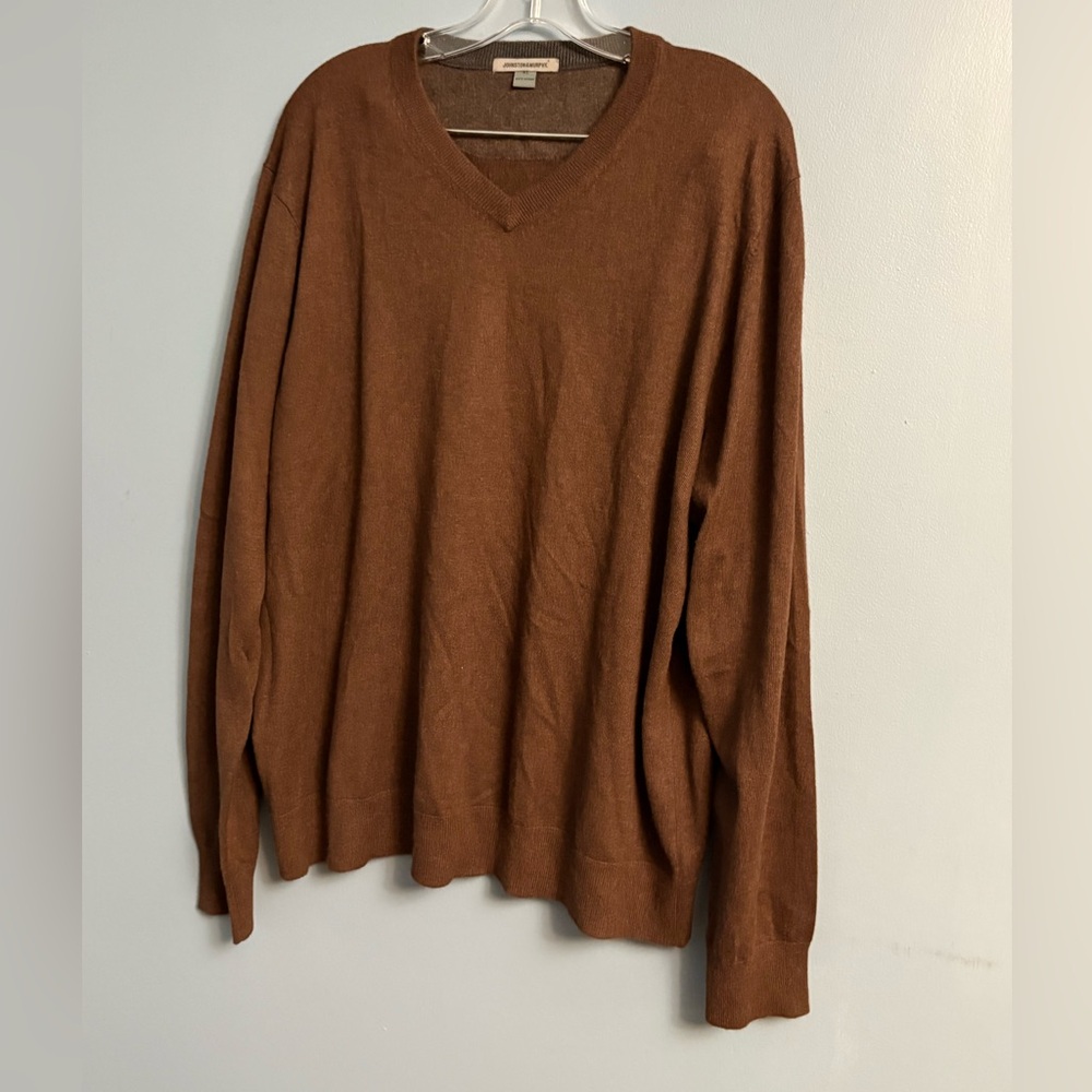 Johnston & Murphy Men's Chocolate Brown Angora Blend V-Neck Sweater